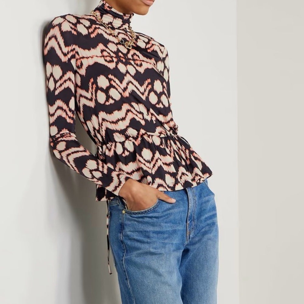 Ulla Johnson Nina gathered printed stretch-jersey turtleneck top